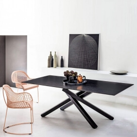 PECHINO - table plateau bois laqué noir 200 x106 cm