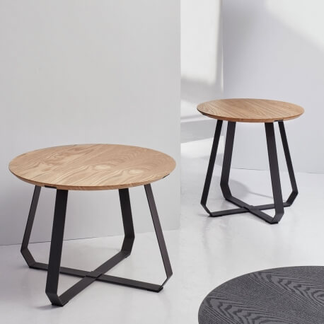 SHUNAN LOW - table basse frêne et métal ø 55 cm