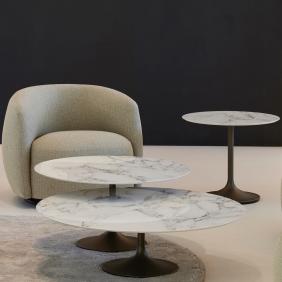 CENTRAL - table basse ronde céramique Calacatta