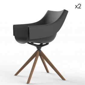 MANTA - chaise rotative piètement bois (lot de 2)