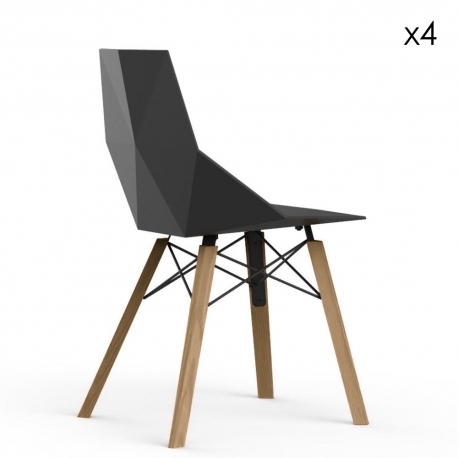 FAZ WOOD - chaise en polypropylène piètement bois (lot de 4)
